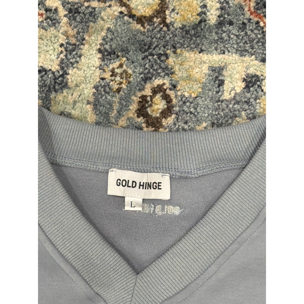 Gold Hinge Cropped Sweatshirt Women Large Blue V-Neck Pullover EUC - Picture 2 of 5